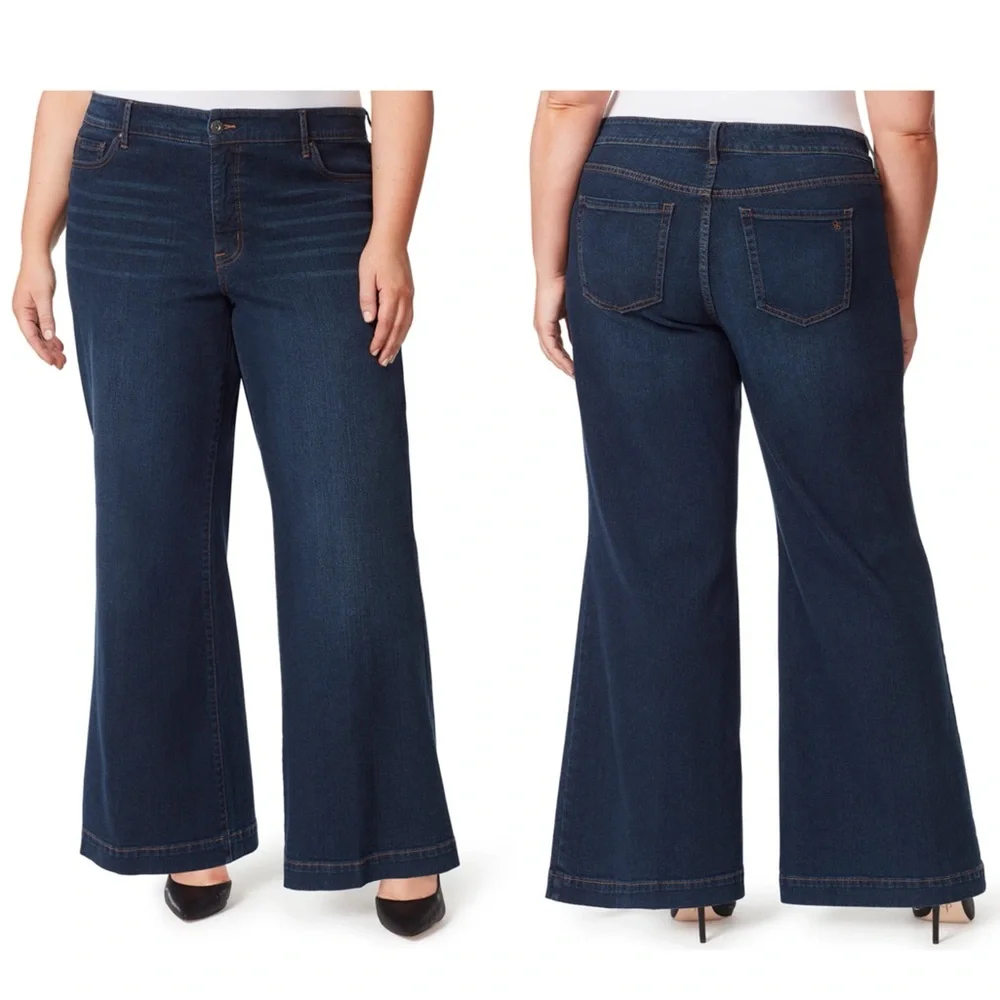 Jessica Simpson True Love Wide Leg Trouser Jeans Plus Size 20W Dark Wash NEW - Picture 2 of 15